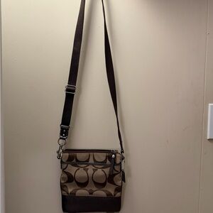 Coach Tan and Brown Signature Shoulder Bag